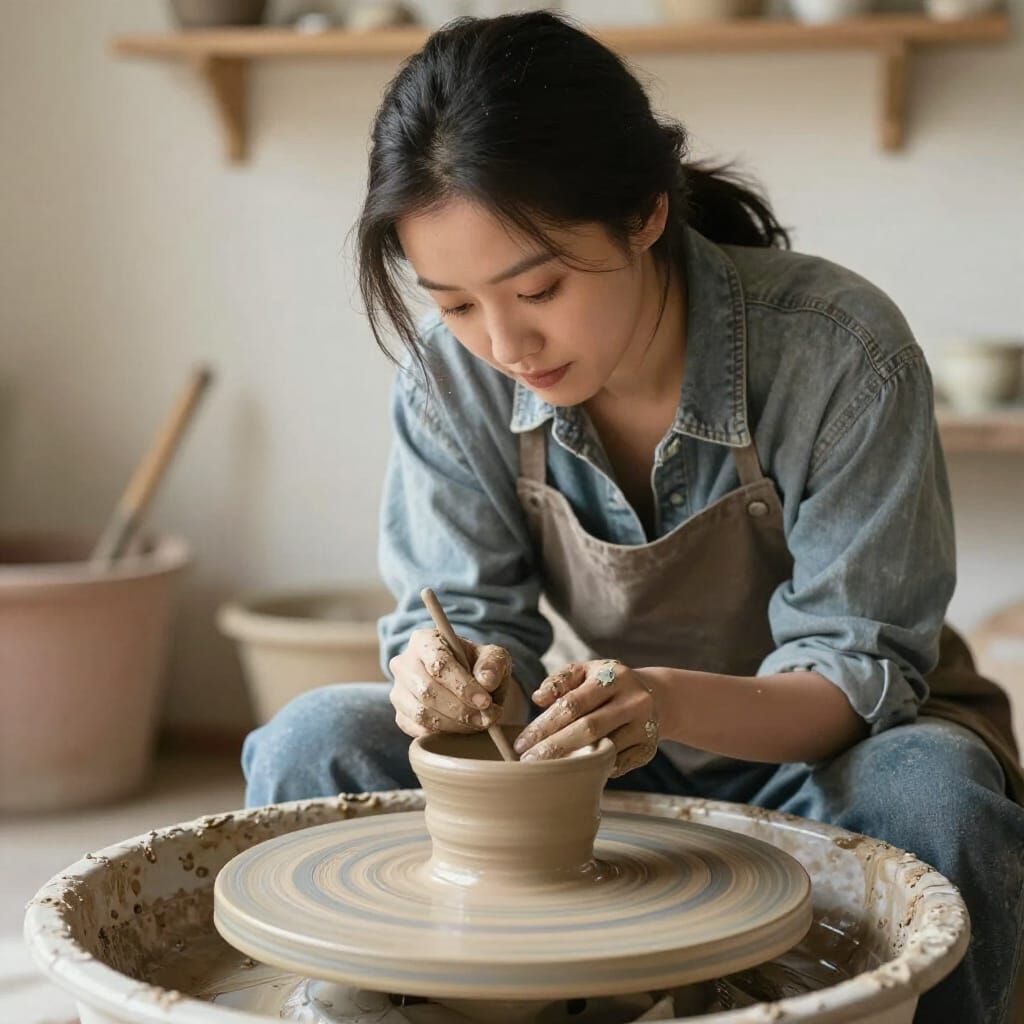 Stunning Woman Crafting Pottery