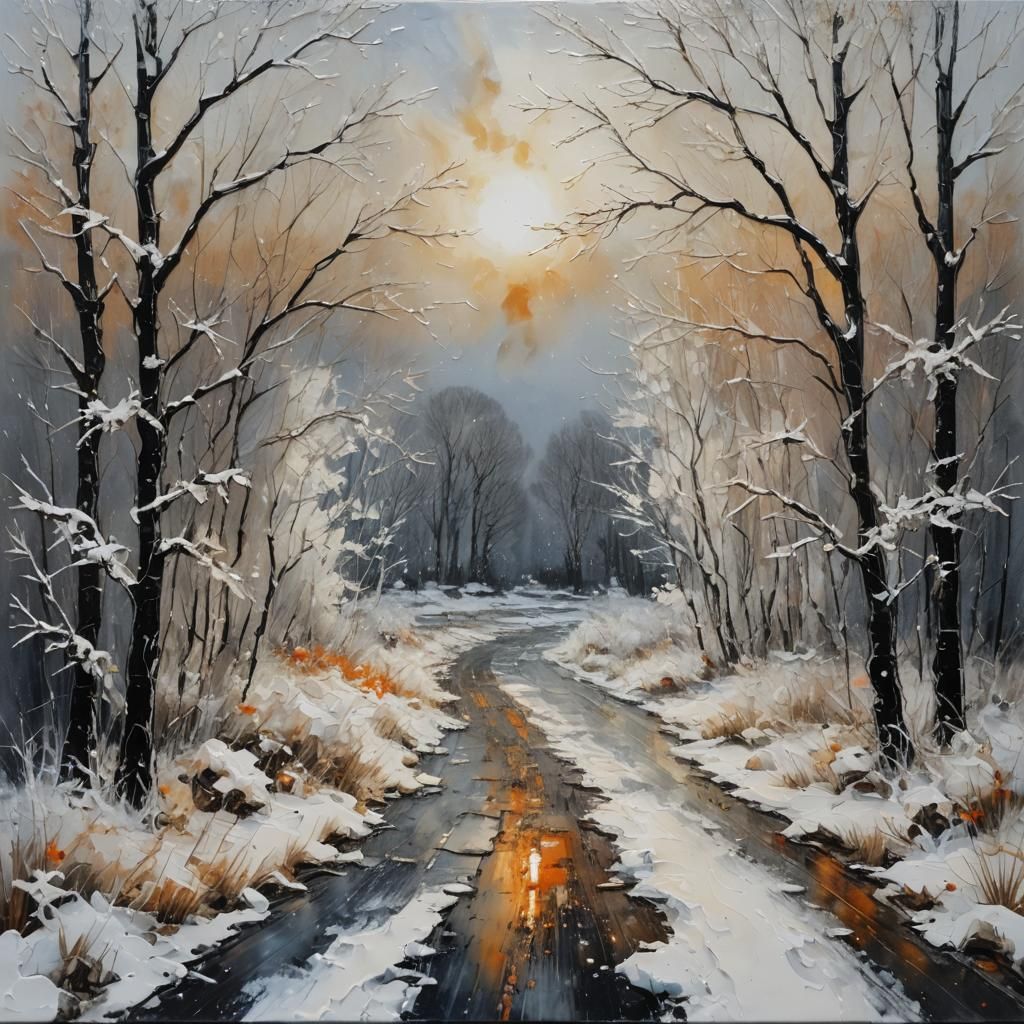 Encaustic Winter Landscape Painting of White Elan