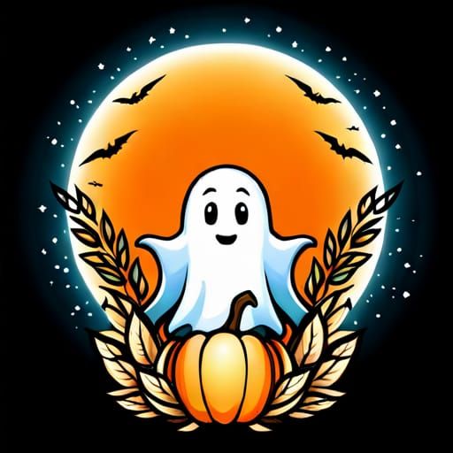 Cute Halloween Chibi Ghost in Burton Style
