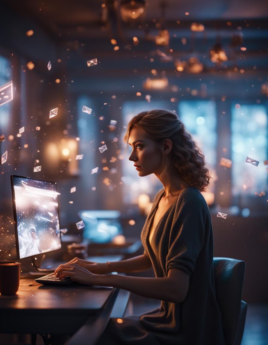 Woman Typing Email in Cinematic Style