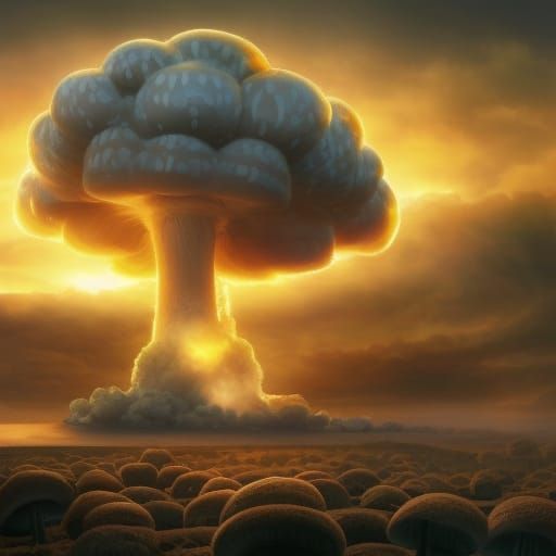 Golden Hour Mushroom Cloud: Epic Digital Matte Painting