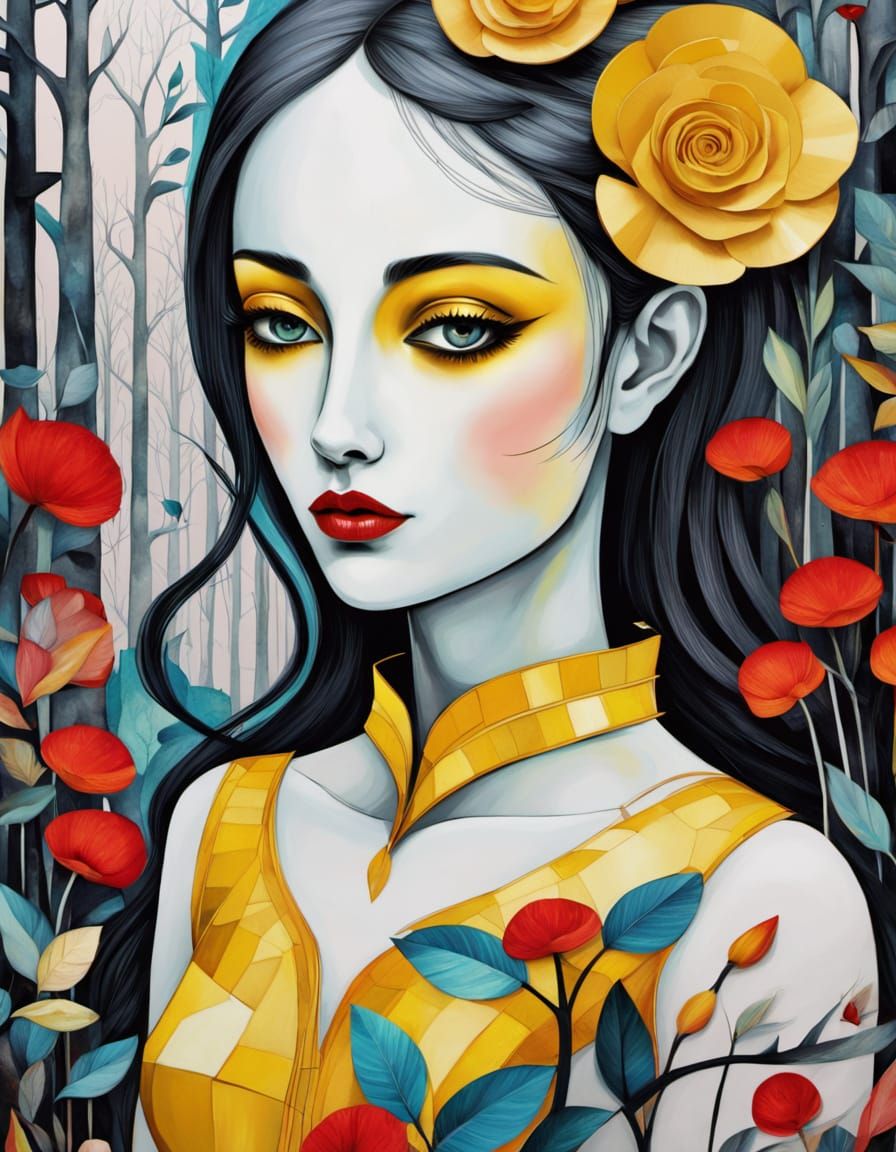 Vibrant Yellow Portrait in Vector Art Style