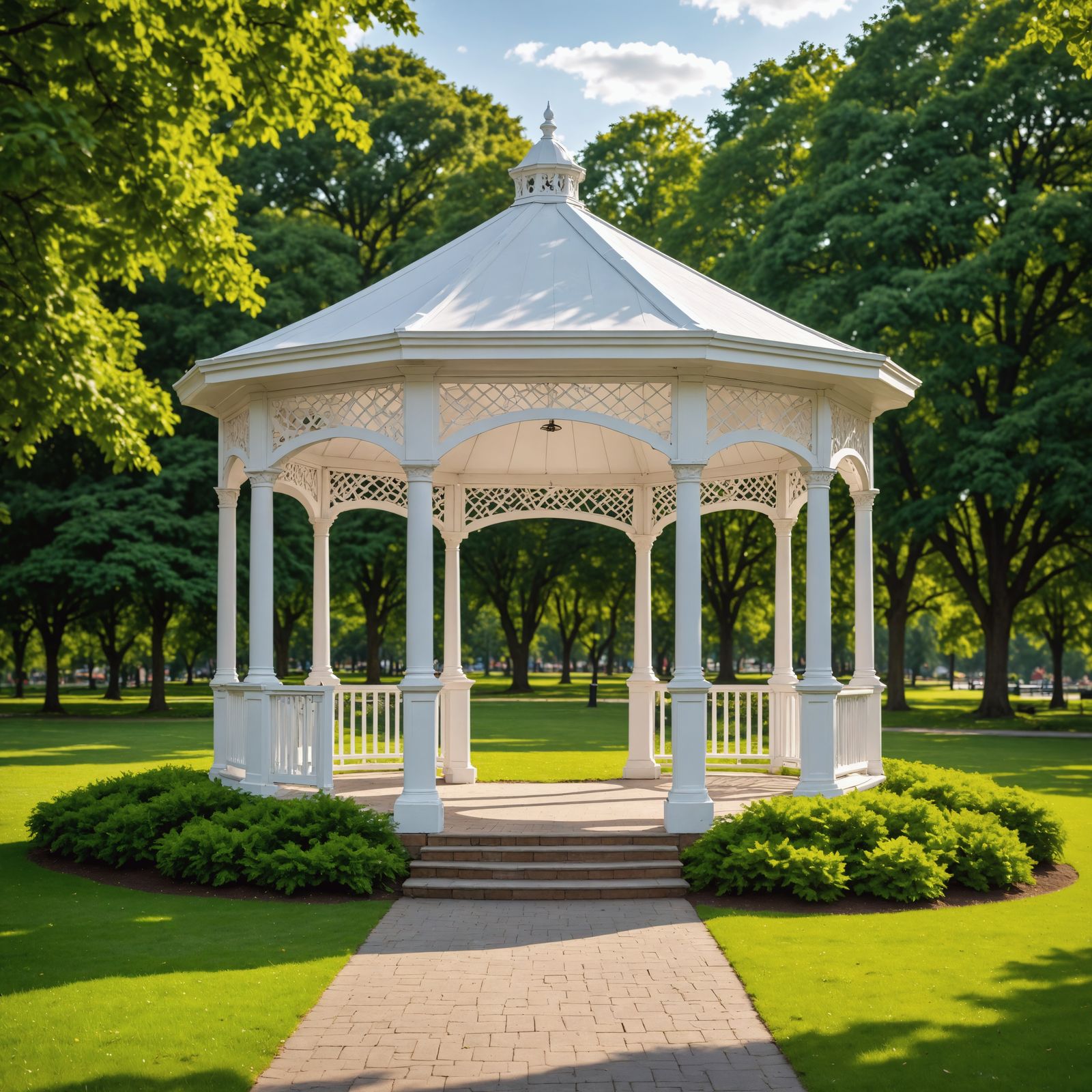Hyperrealistic City Park Gazebo in Perfect Composition