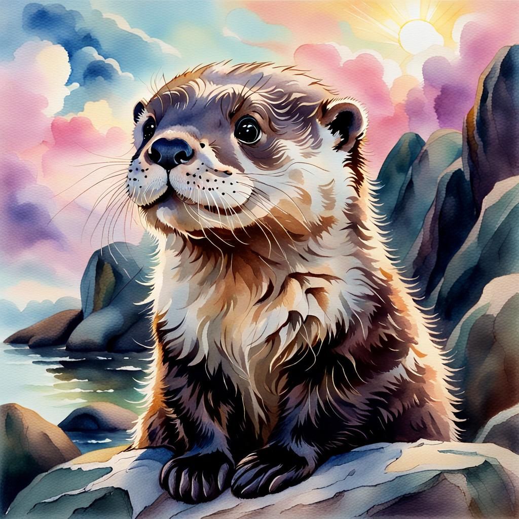 Watercolor Otter Portrait in Pastel Colors