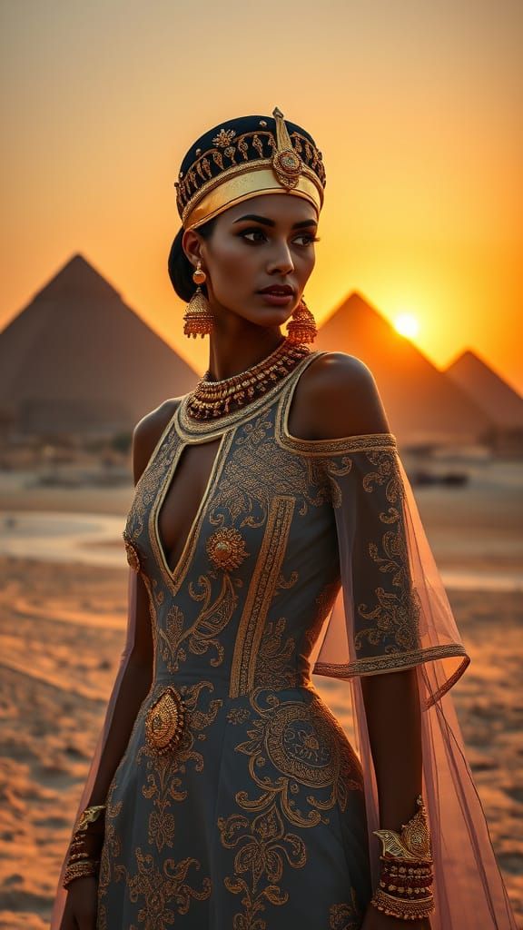 Egyptian Goddess in 24-Karat Gold Regalia