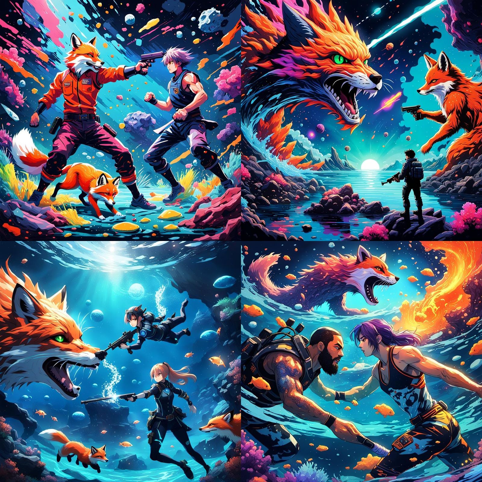 Godzilla Underwater Battle: Anime-Inspired 3D Art