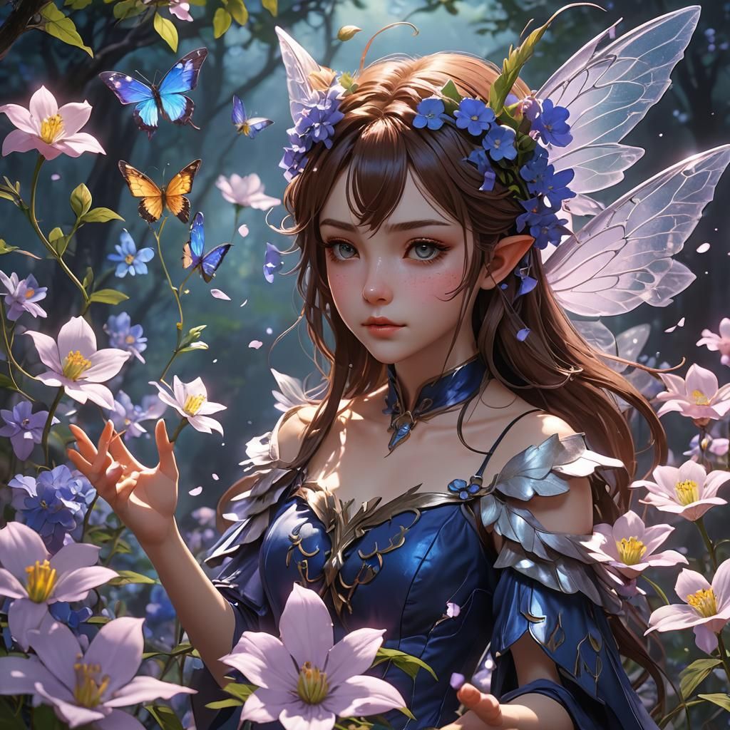 Wolfsbane Fairy Casts Bloom Magic: 3D Anime Art