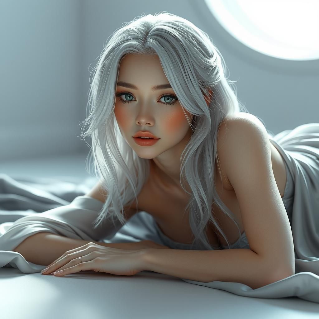 Ethereal Woman in Grey Gown: 3D Anime Art