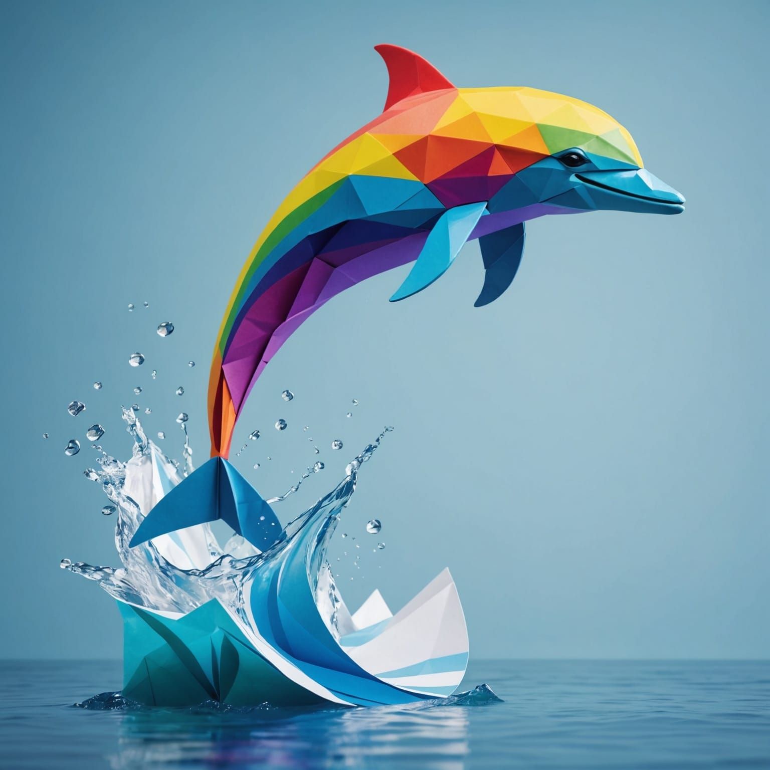 Rainbow Dolphin Leaps: Origami Papercraft Style