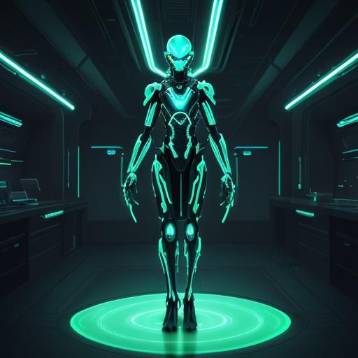 Bioluminescent Alien Creature in Futuristic Lab