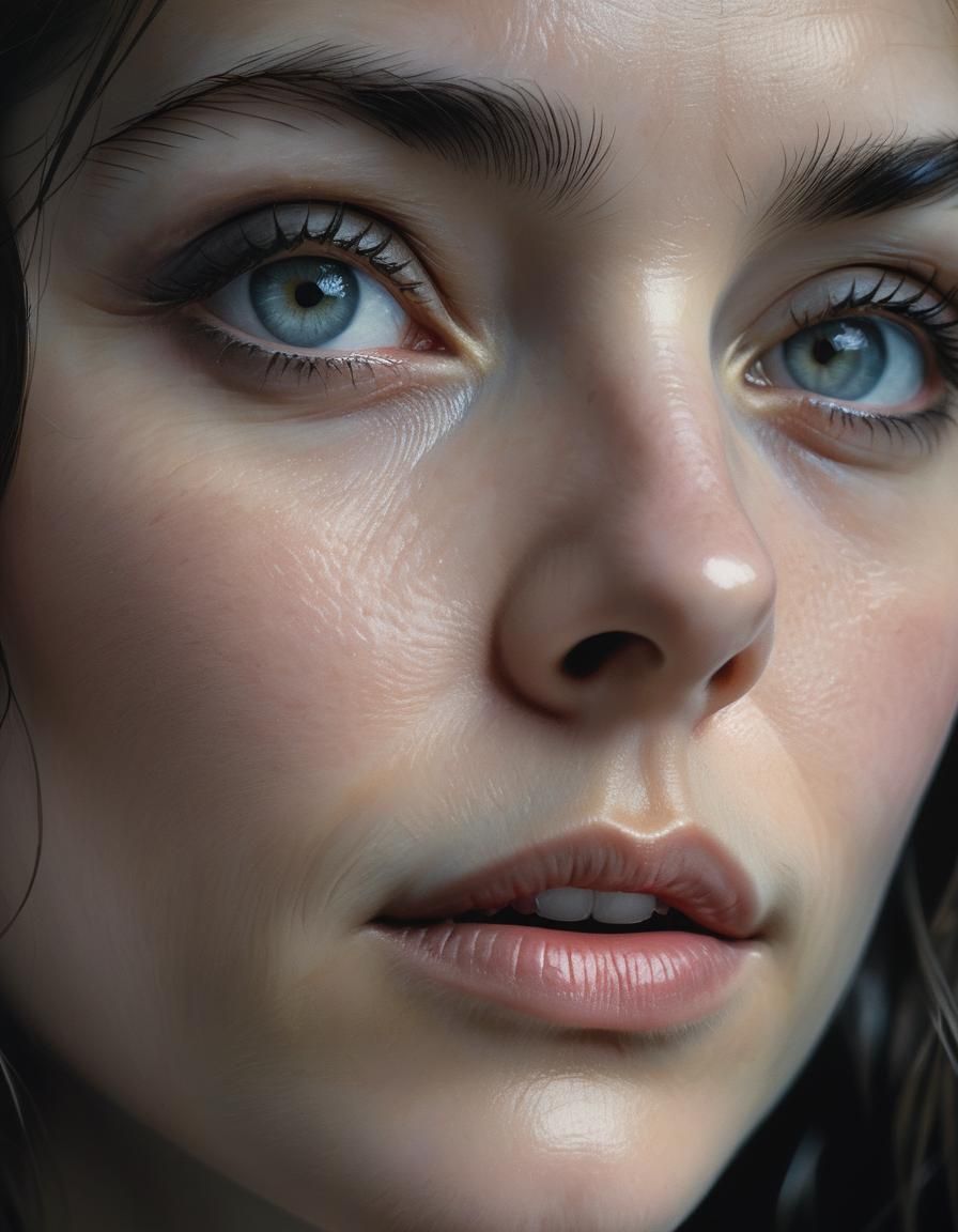 Expressive Portrait of Woman with Downcast Eyes
