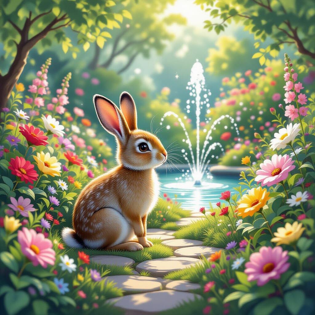 Hare's Adventure in a Whimsical Garden