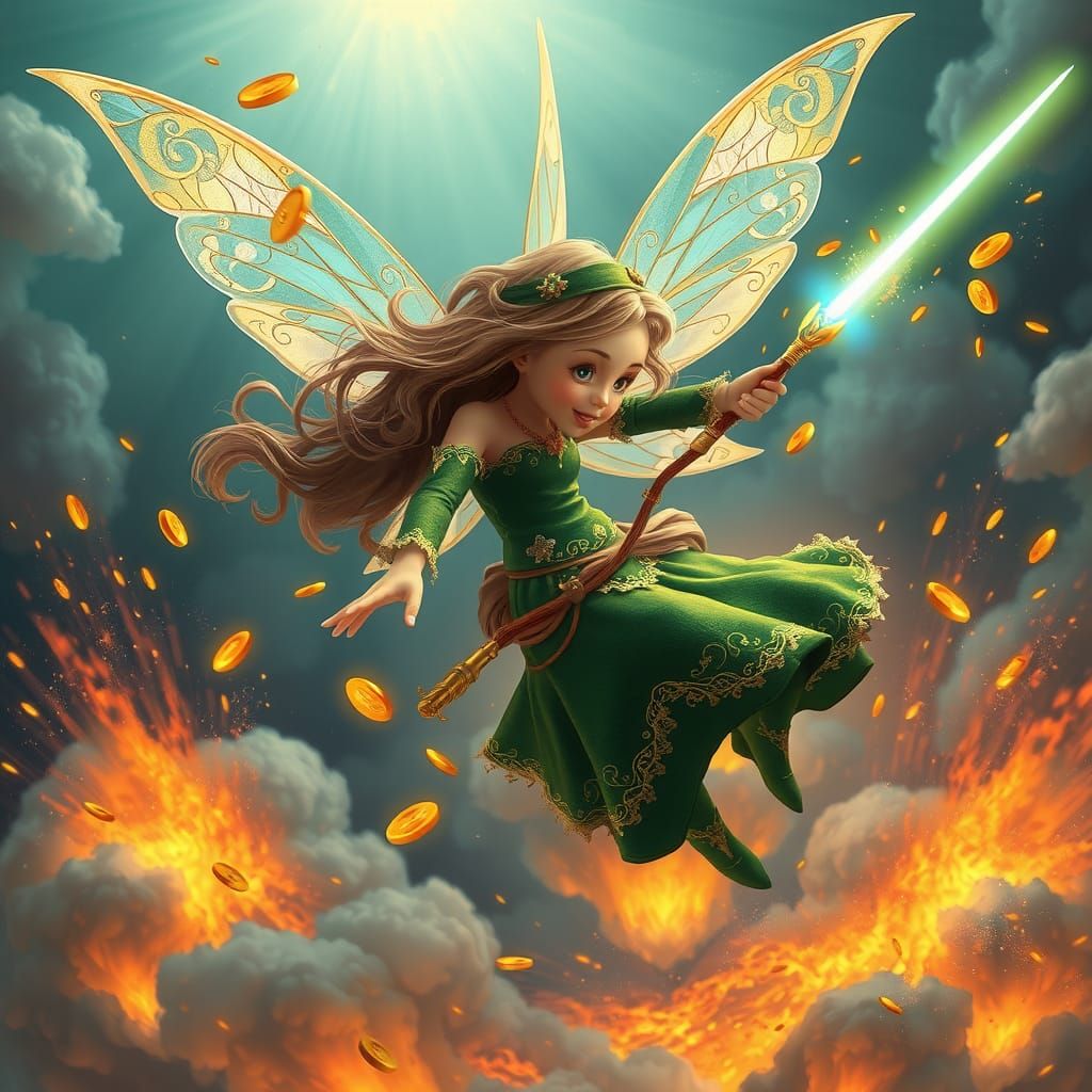 Whimsical Fairy Soaring with Lightsaber Wand