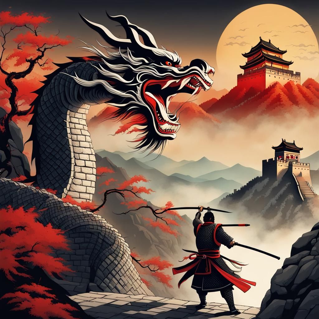 Samurai Versus Dragon on Great Wall