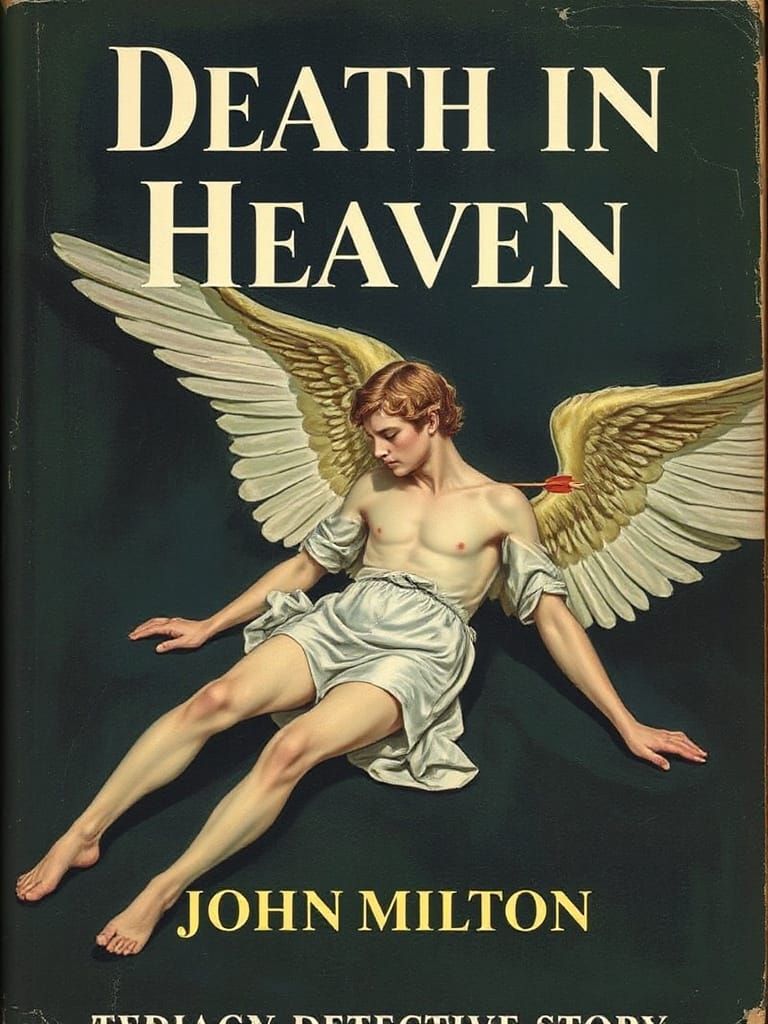 Book cover, 1930s detective story, the dead body of an angel...
