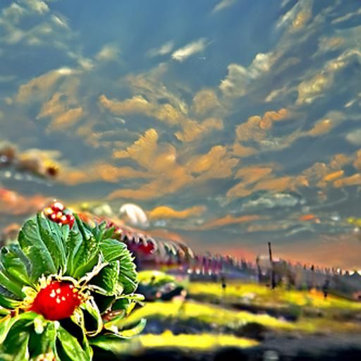Cottagecore Strawberry Field: Realistic Oil Painting