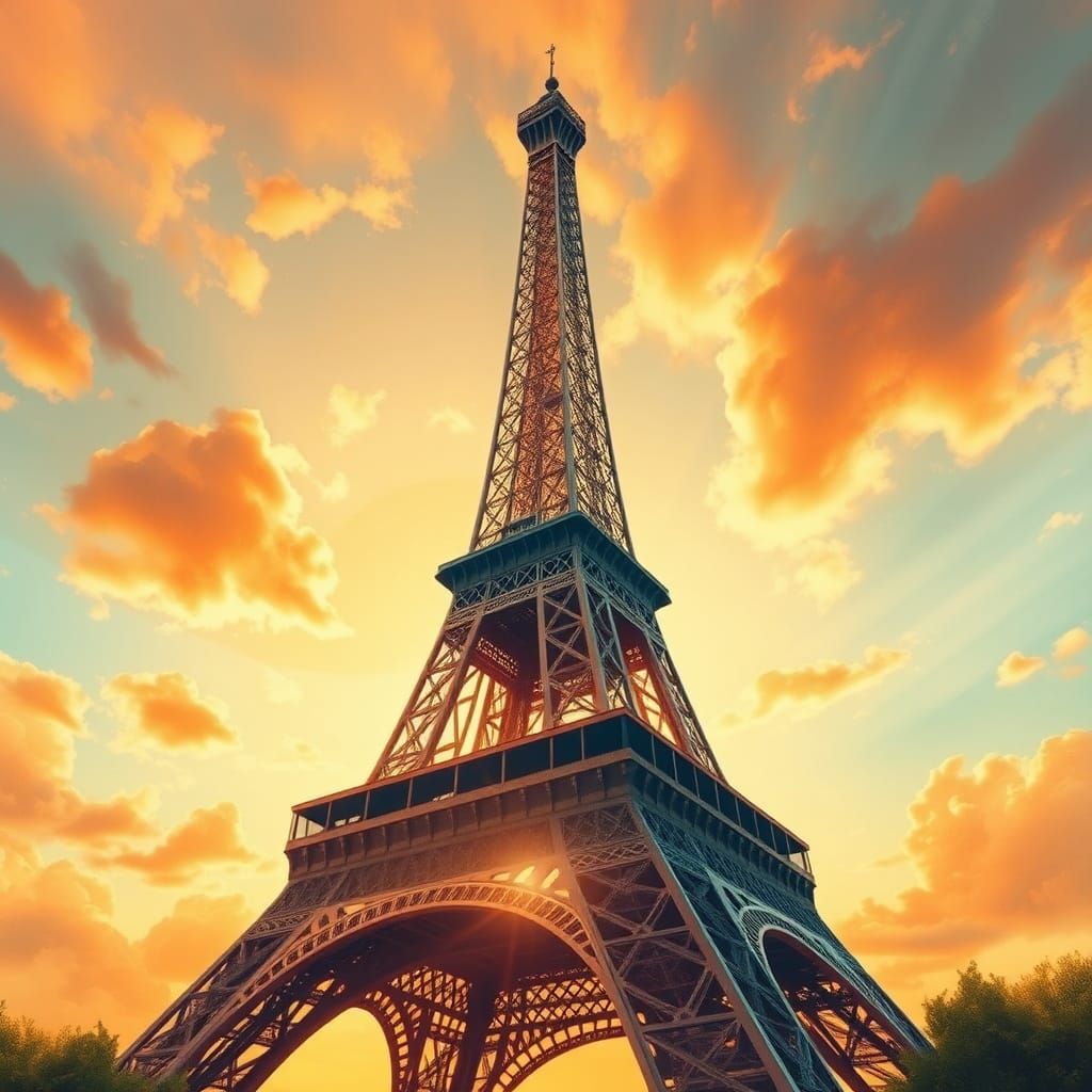 Eiffel Tower in 2250: Vibrant Futuristic Concept Art