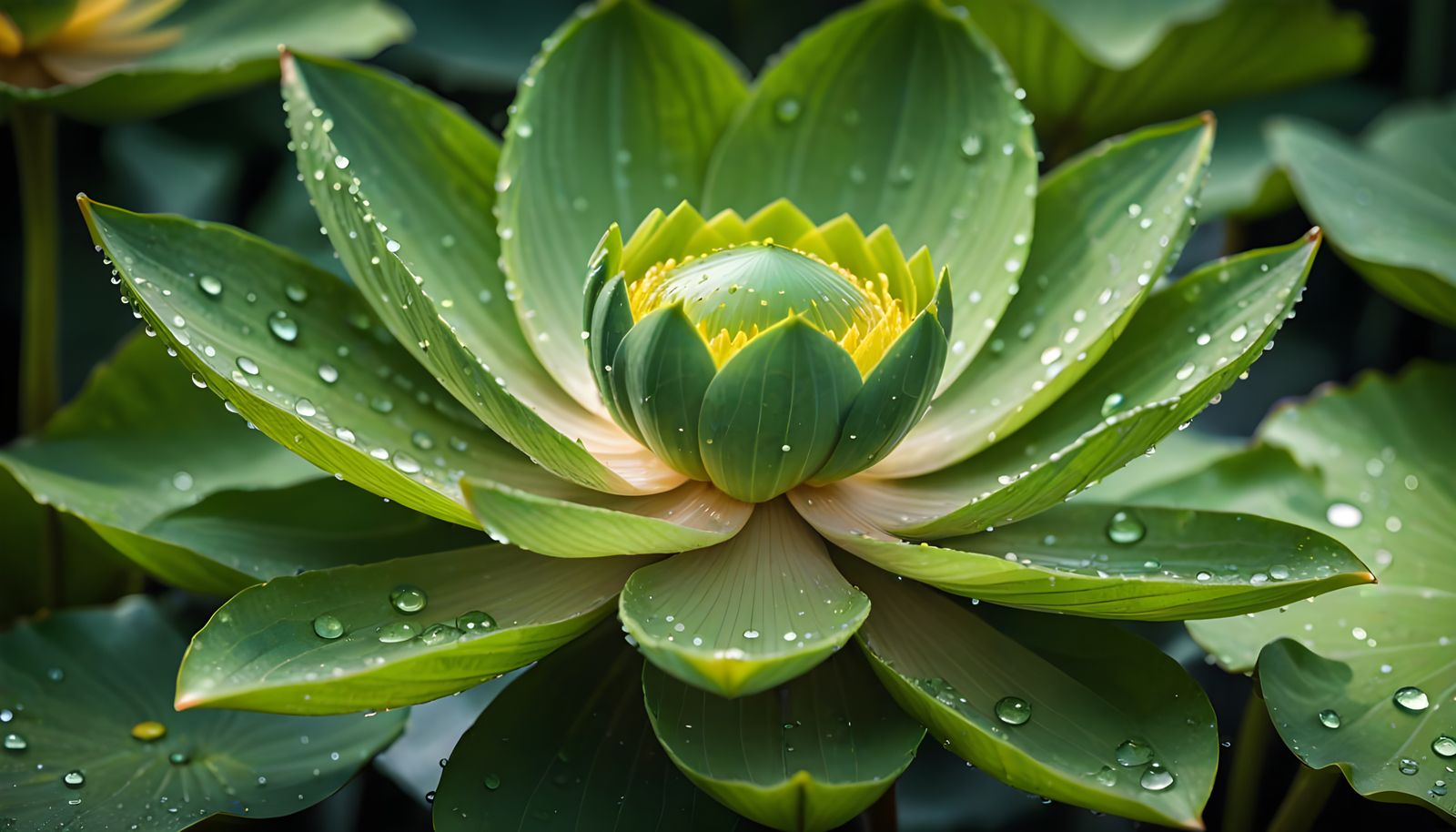 Lotus Leaf Water Droplets with Floral Background