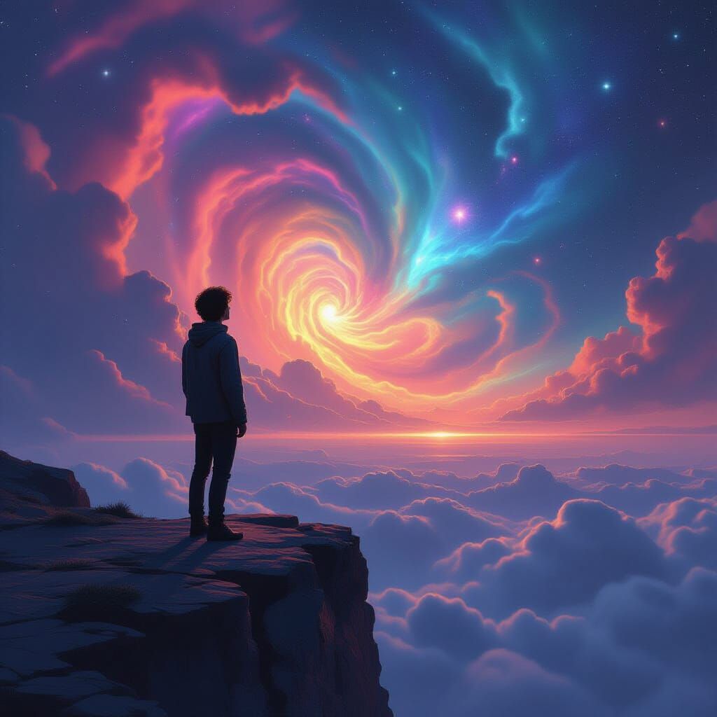 Singer Silhouetted Against Cosmic Nebula in Psychedelic Styl...