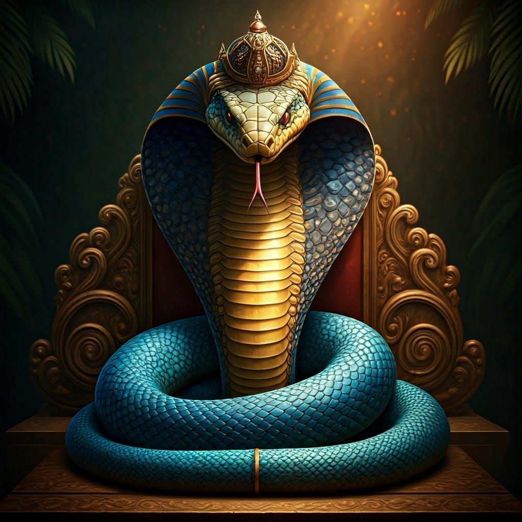 Majestic Cobra with Crown on Throne