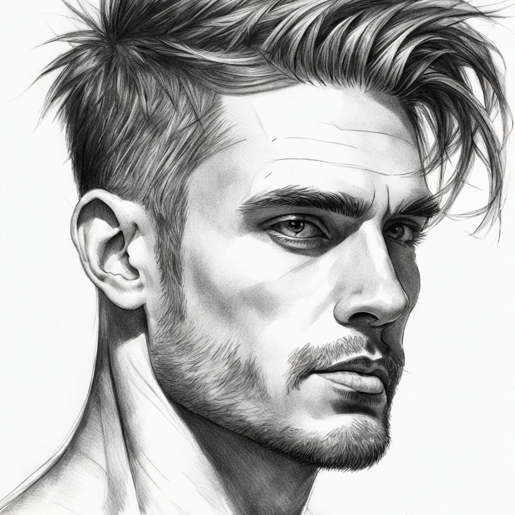 Mysterious Male Figure in Monochromatic Pencil Drawing