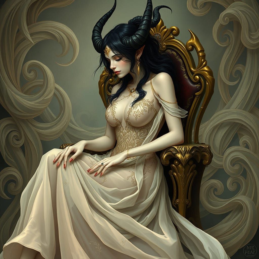 Ethereal Art Nouveau Portrait of a Mythical Girl Demon