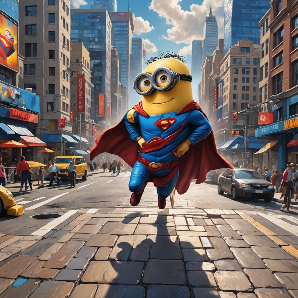 Minion as Superman in Comic Book Style
