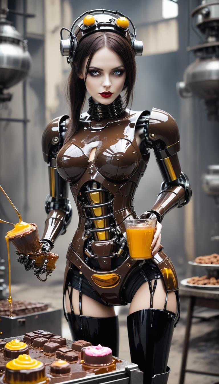 Most beautiful attractive Gothic robot  woman, manufacturing...
