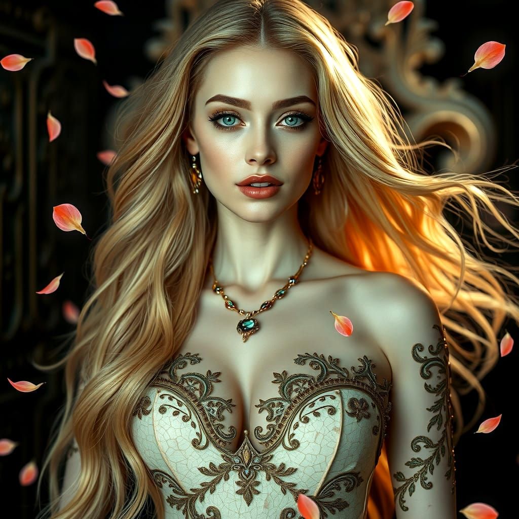 Ethereal Gothic Women in Celestial Baroque Gown