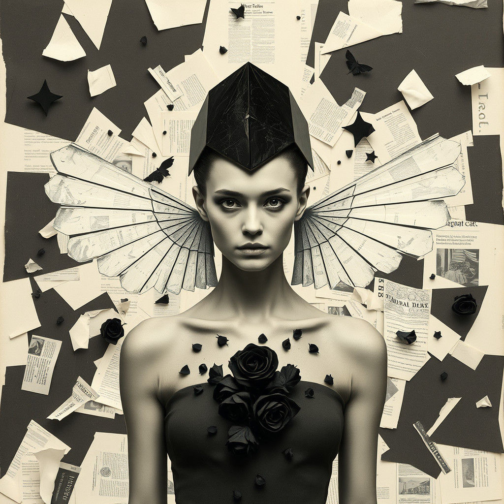 Geometric Androgynous Figure in Dadaist Photomontage Style