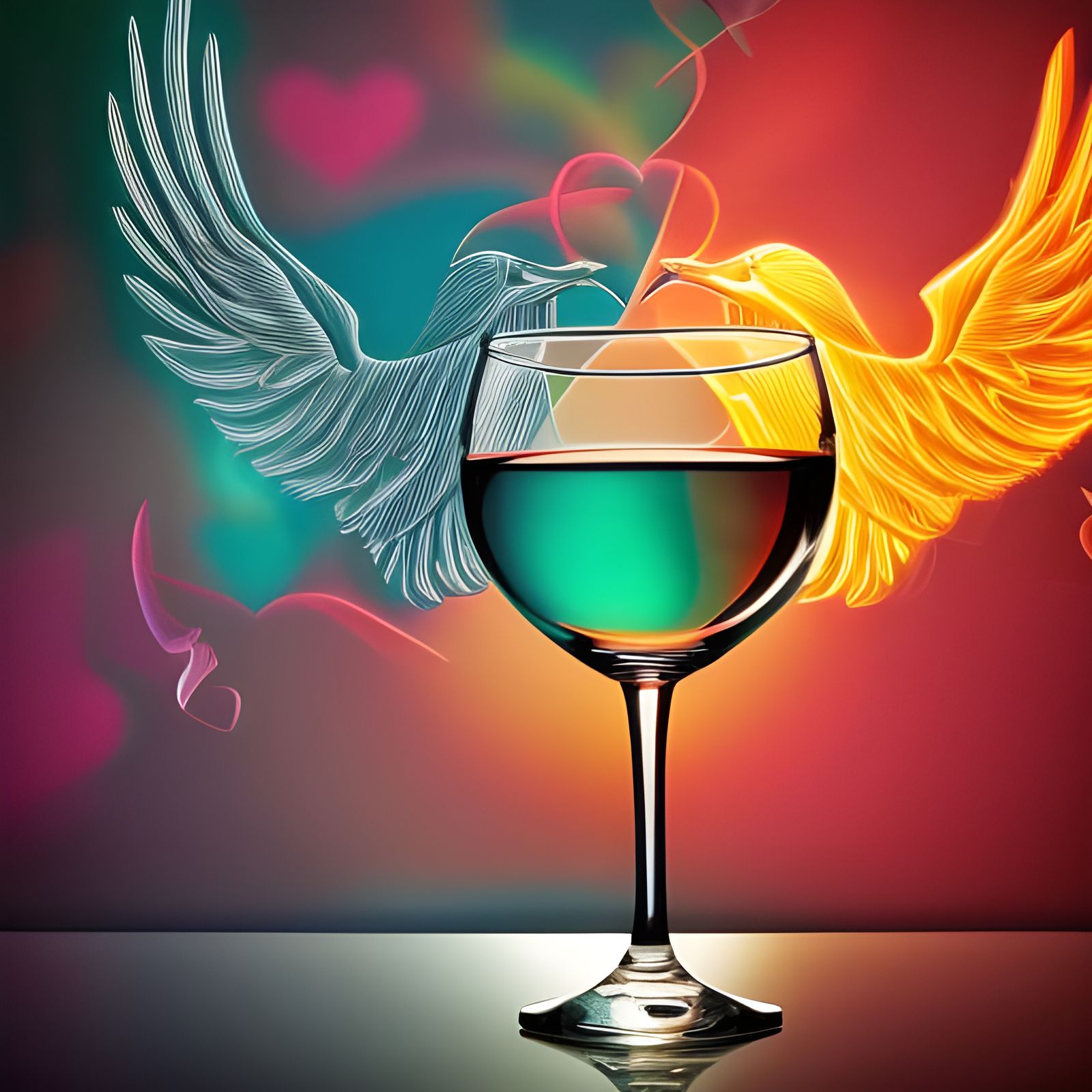 Phoenix Birds in Wine Glass 3D Rendering