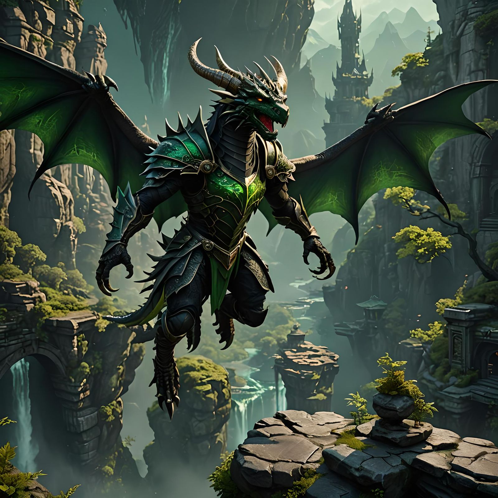 Dragonborn Sorcerer with Green Highlights, Fantasy Art