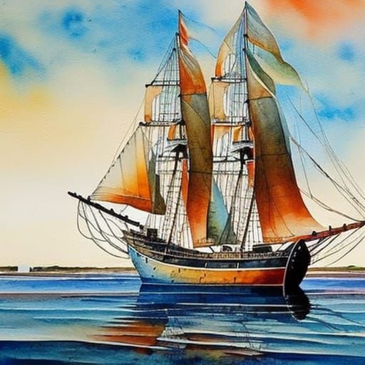 Watercolor Sailing Ship: Vibrant Maritime Art