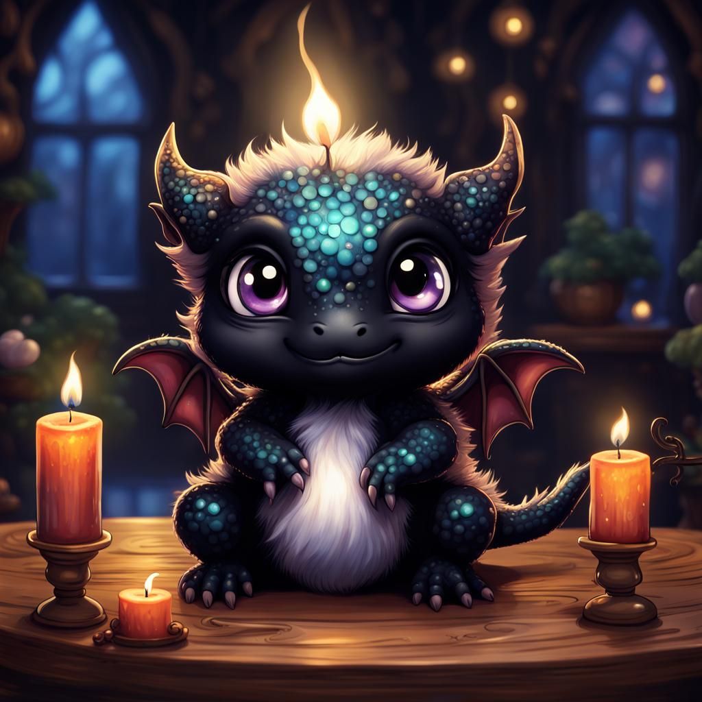 Adorable Dragon and Candle, Anime Style
