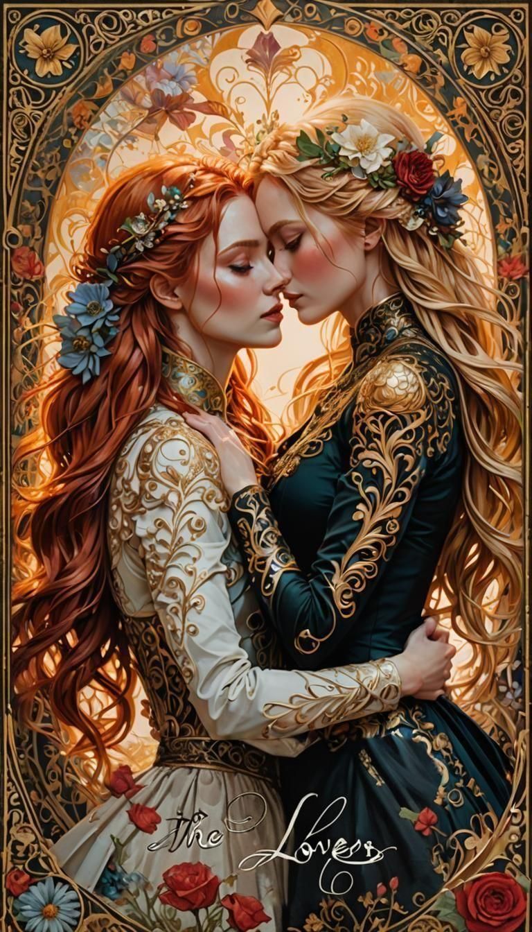 The Lovers: Calligraphic Tarot Card