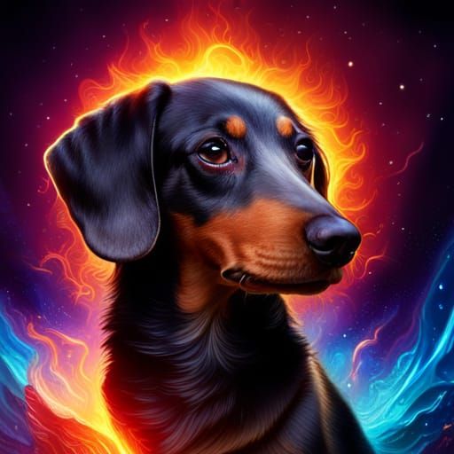 Hyperrealistic Cosmic Dachshund Portrait in Detailed Matte S...
