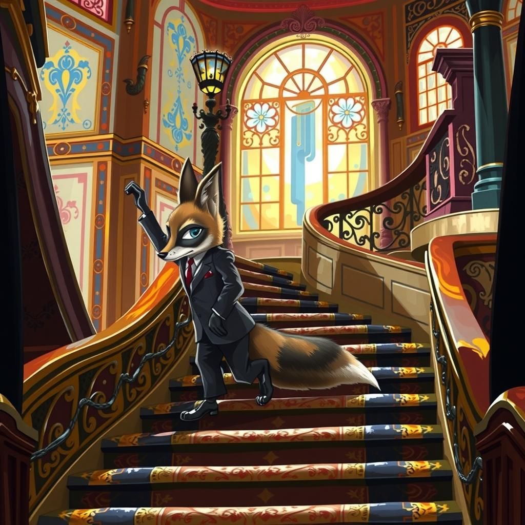 fox climbing stairs Art Deco Architecture
