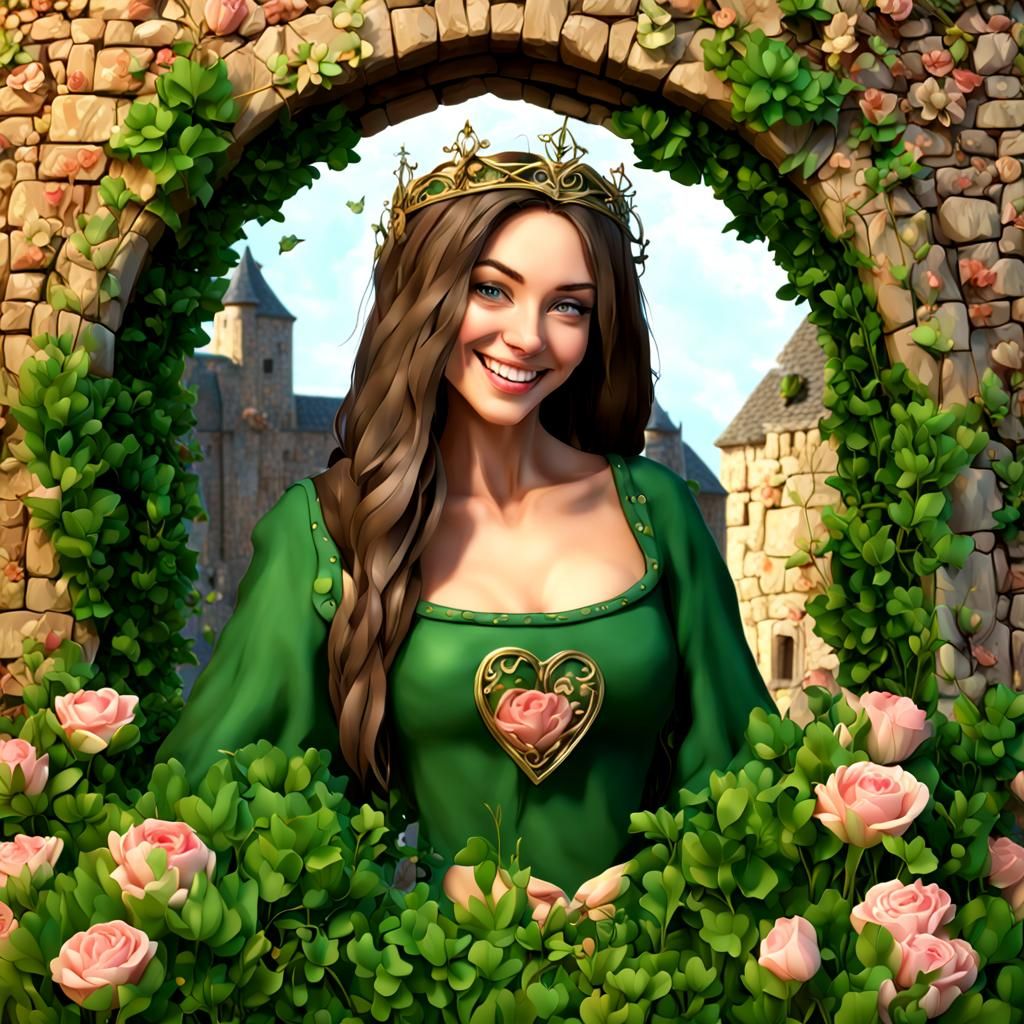 Smiling Woman in Medieval Castle 3D Rendering