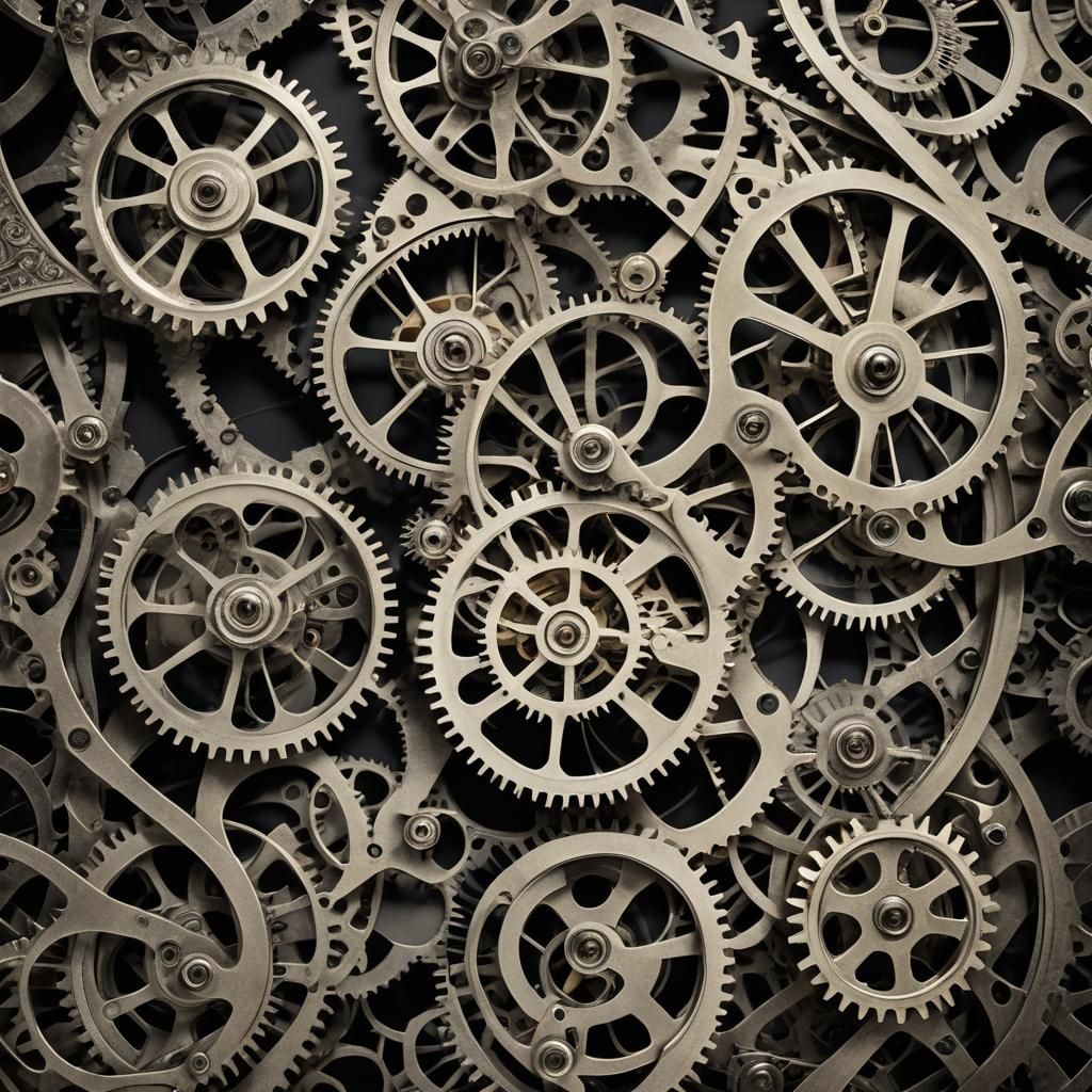 Abstract Photogram of Clockwork and Floral Silhouettes