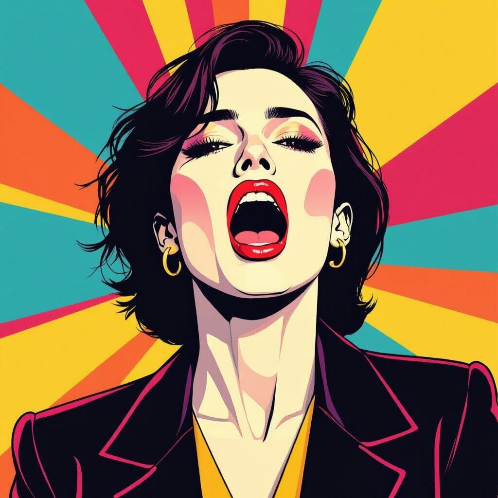Patrick Nagel Style 80s Woman Pop Art