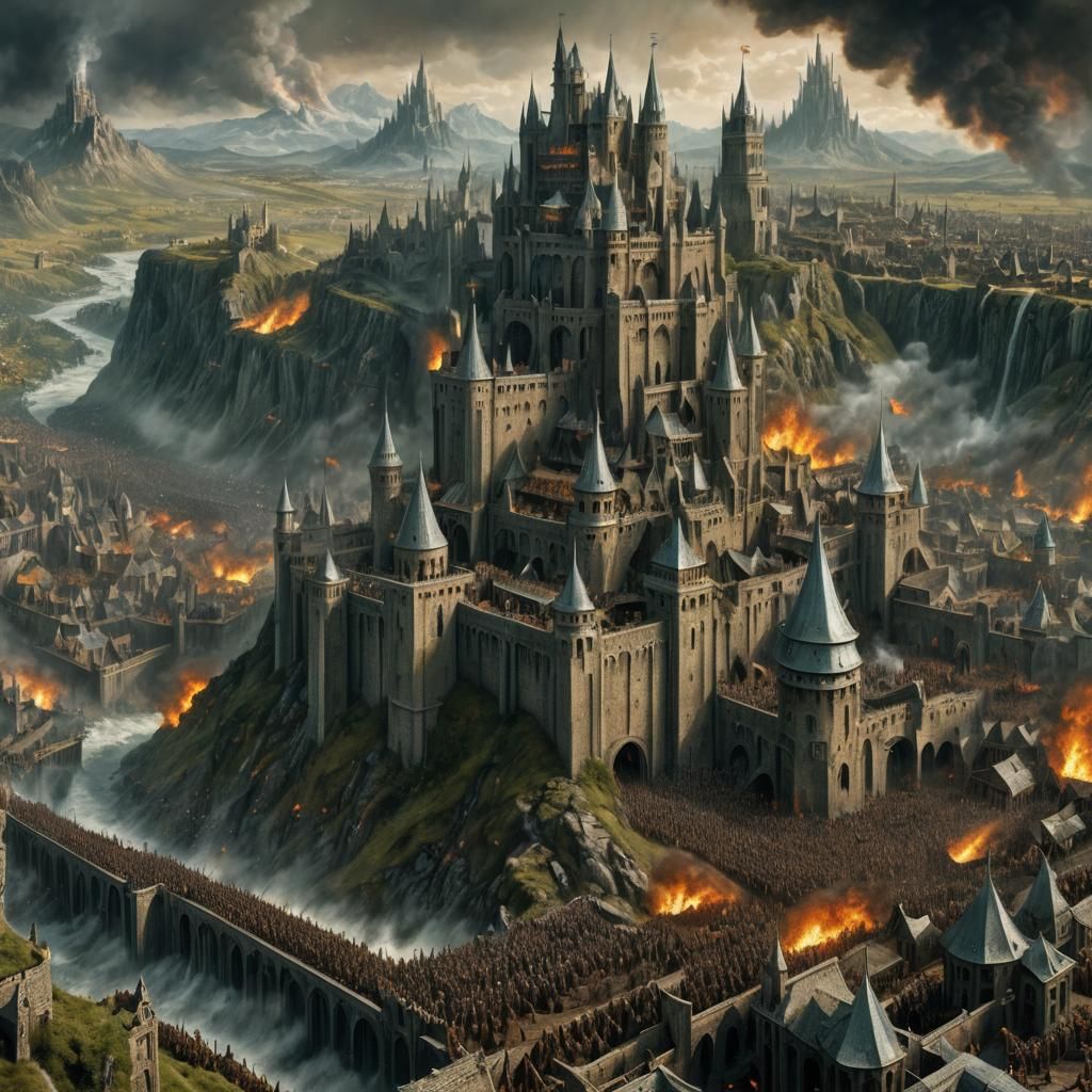 Minas Tirith Battle with Oliphaunts in Altdorfer Style