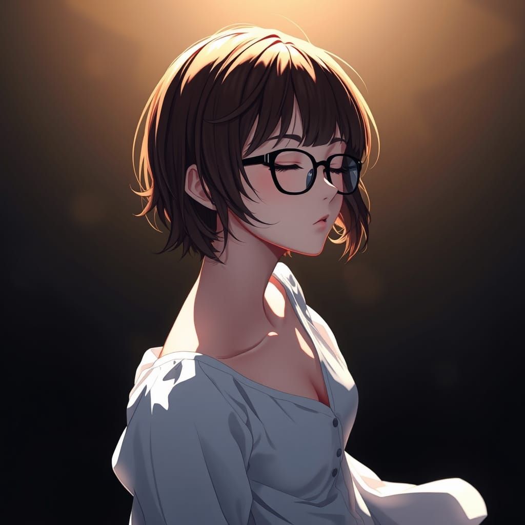 Anime Woman in White Dress, Cel-Shaded Manga Style