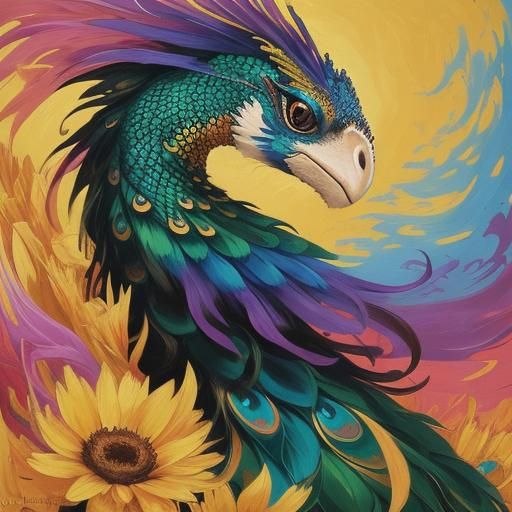 Dragon-Peacock Woman in Abstract Expressionism Style