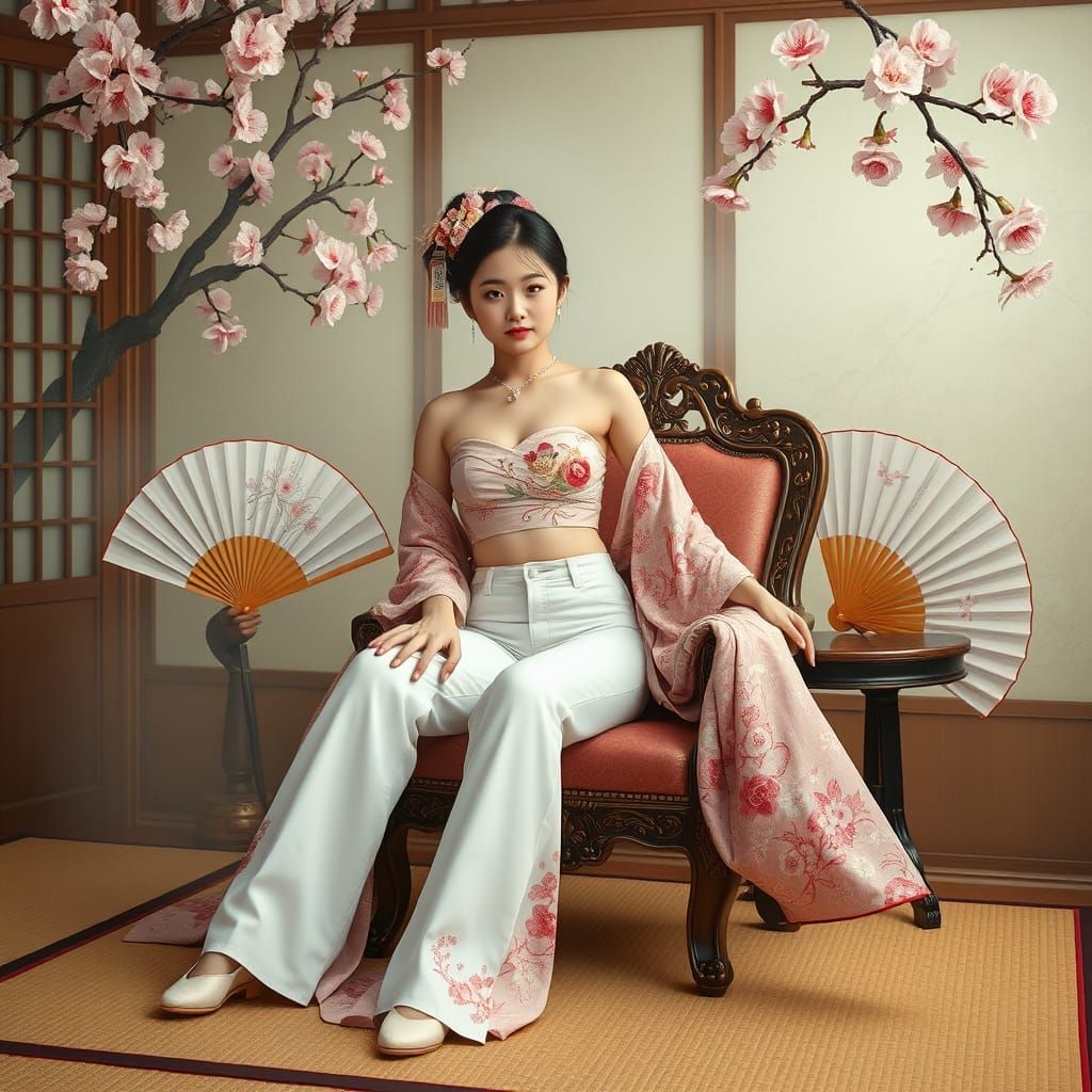 Geisha in Jeans: A Photorealistic Fusion of Styles
