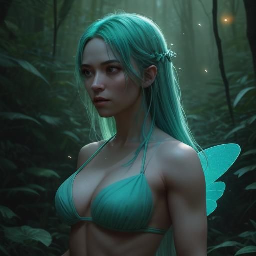 Beautiful Fairy with Fireflies in Cinematic Style