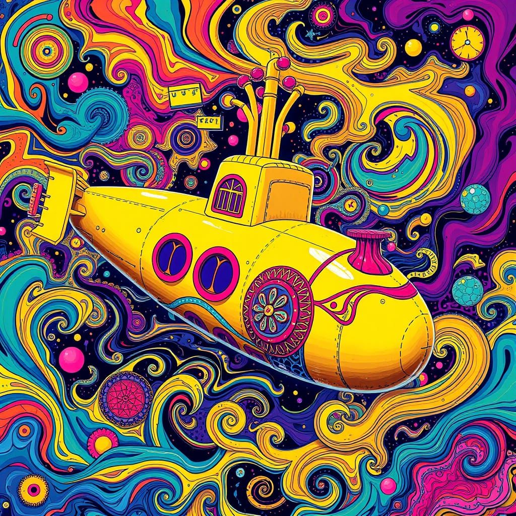 Psychedelic Yellow Submarine in Vibrant Colors