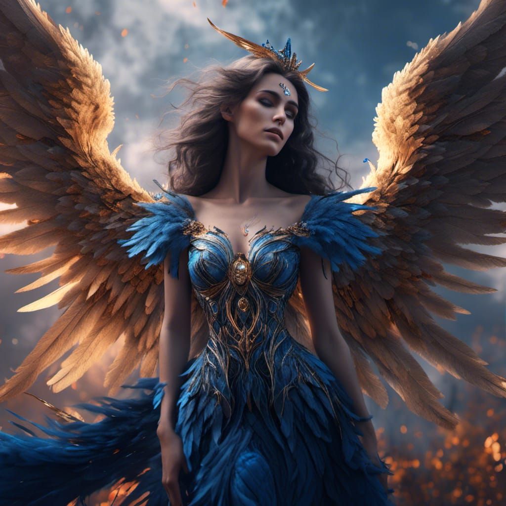 Blue Winged Angel in Detailed Matte Painting