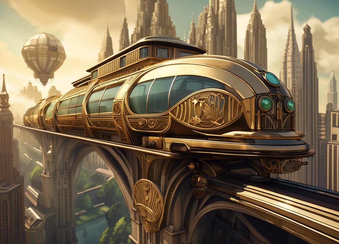 Steampunk Monorail in Art Deco Metropolis