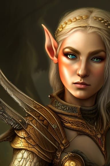Elven Huntress Portrait in Detailed Matte Painting Style