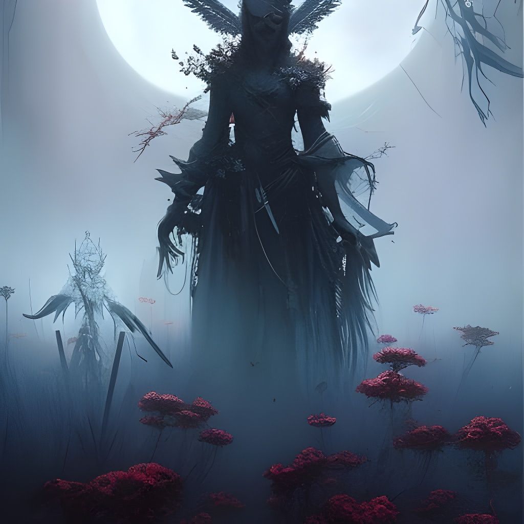 Floral Ghost in Clockpunk Style, Gouache Painting